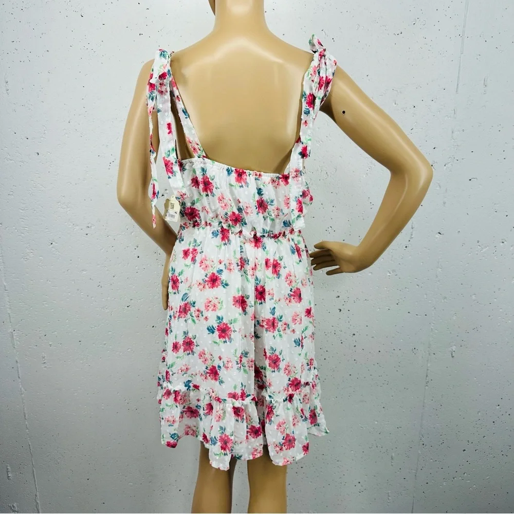 Altar'd State Size Medium White Red Floral Tie Shoulder Dress New